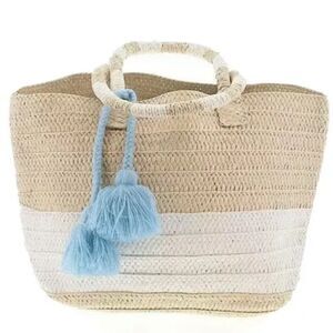 Altru straw beach bag with light blue pom